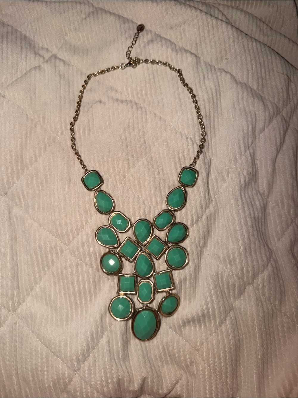 Gold-Trim Teal Statement Necklace - Women Jewelry